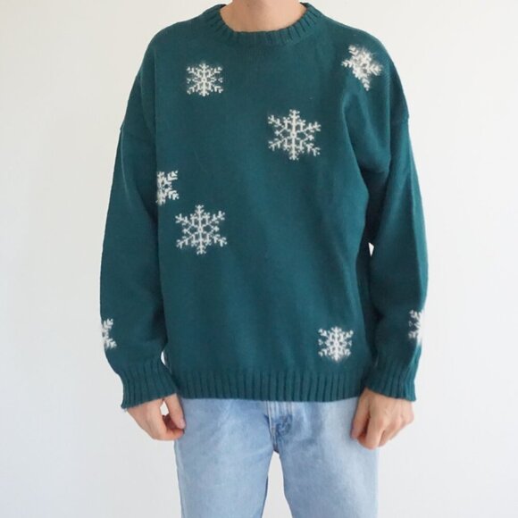Other - Ceau Mar Teal Wool Angora Snowflake Knit Sweater Cabincore Retro Aesthetic XL